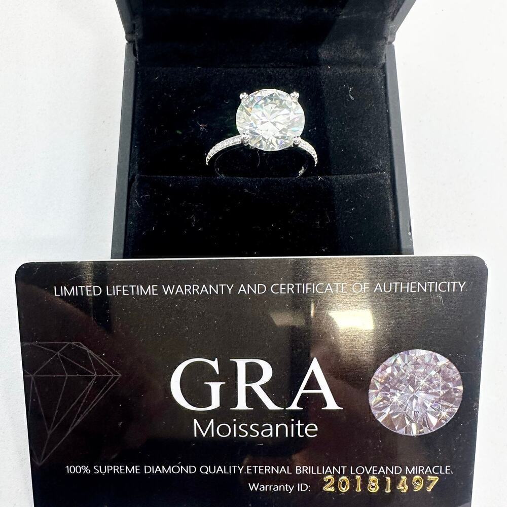Moissanite Diamond Ring 3 Ct Engagement Wedding Round Cut Solitaire GRA Size 8 - Picture 4 of 11